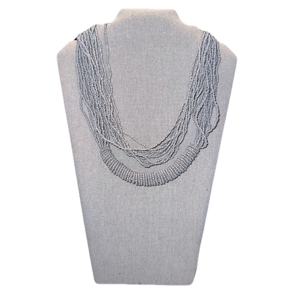 Gray Multi Strand Beaded Statement Necklace